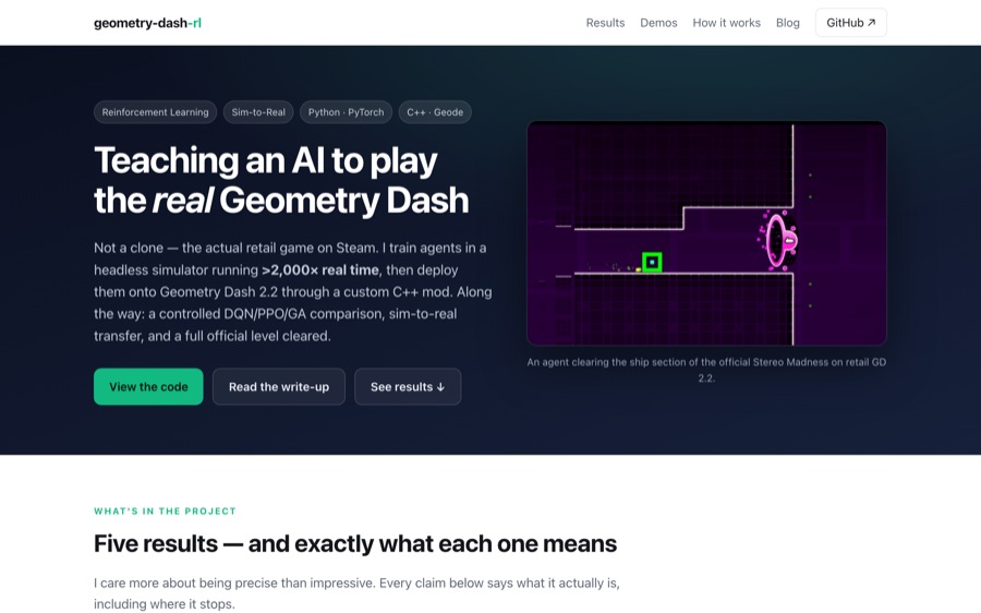 Write-up on training reinforcement-learning agents to play Geometry Dash